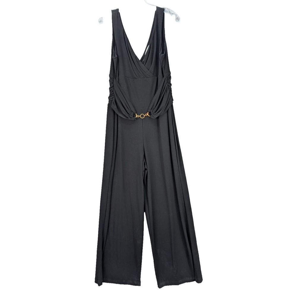 Ronni Nicole Black Jumpsuit Goth V-Neck Sleeveless Polyester Stretch Women's 12